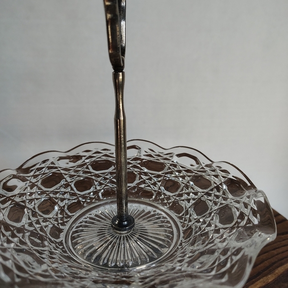 Glass Tidbit Tray Candy Dish W Silver Plated Handle England Jewelry Display Dish - Picture 10 of 16